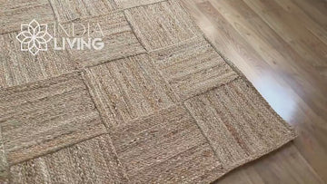 Handwoven Jute Area rug, Natural Square pattern jute rug, Room Decor Rug, Braided Jute rug, Large Bohemian Rug | Eco Friendly Fiber Jute Rug