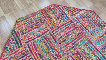 Chindi Jute Multicolour Rag Braided Boho Irregular shape Rug, Bohemian Jute mat , Eco friendly Rug, Coastal Rug, Natural Rug, Jute Rag Rug