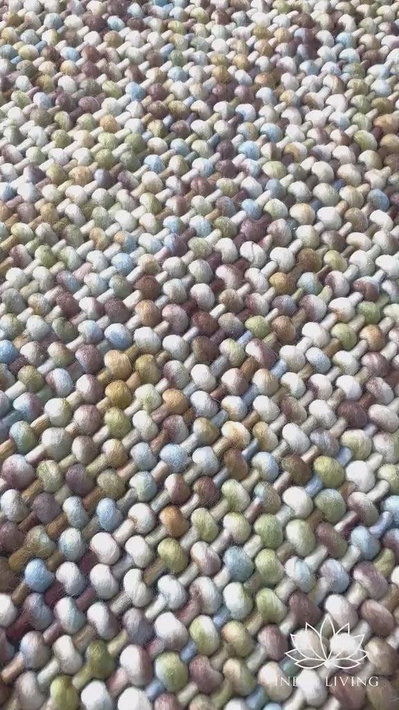 Multi Green Blended Custom made Wool Area rug, Chunky Knitted, Basket weave, indoor wool rug, Custom made Room Rug