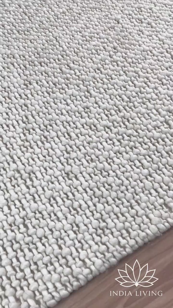 Natural Ivory Chunky Basket weave Style Fringed boho wool rug, Handwoven Modern decor New Zealand wool carpet , Custom made in all sizes