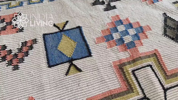 Ivory Abstract Aztec Handwoven Kilim rug, Custom made Indoor outdoor Modern boho decor area rug, Sustainable, Customization available