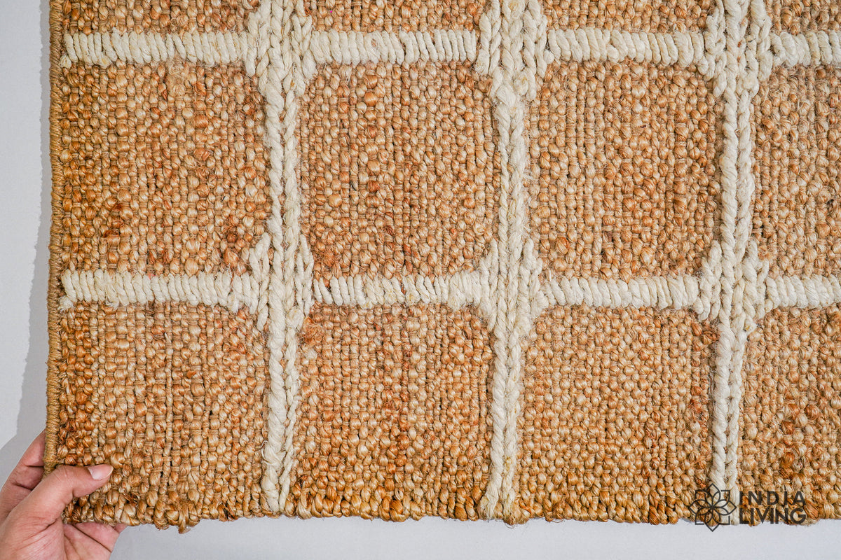 Jute rug texture close-up under natural light