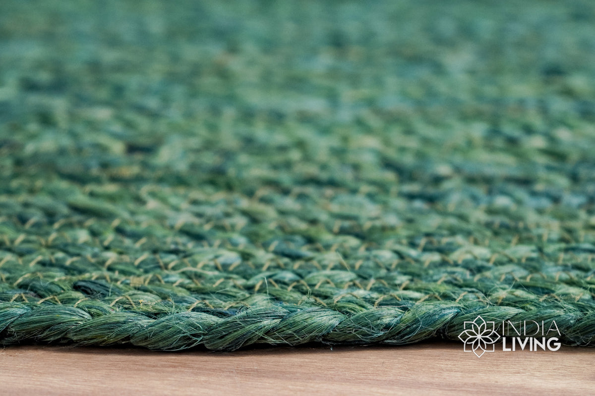 Jute rug corner detail showing braided weave