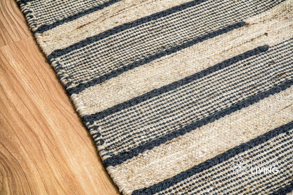 Beige wool flatweave kilim rug, flat lay view
